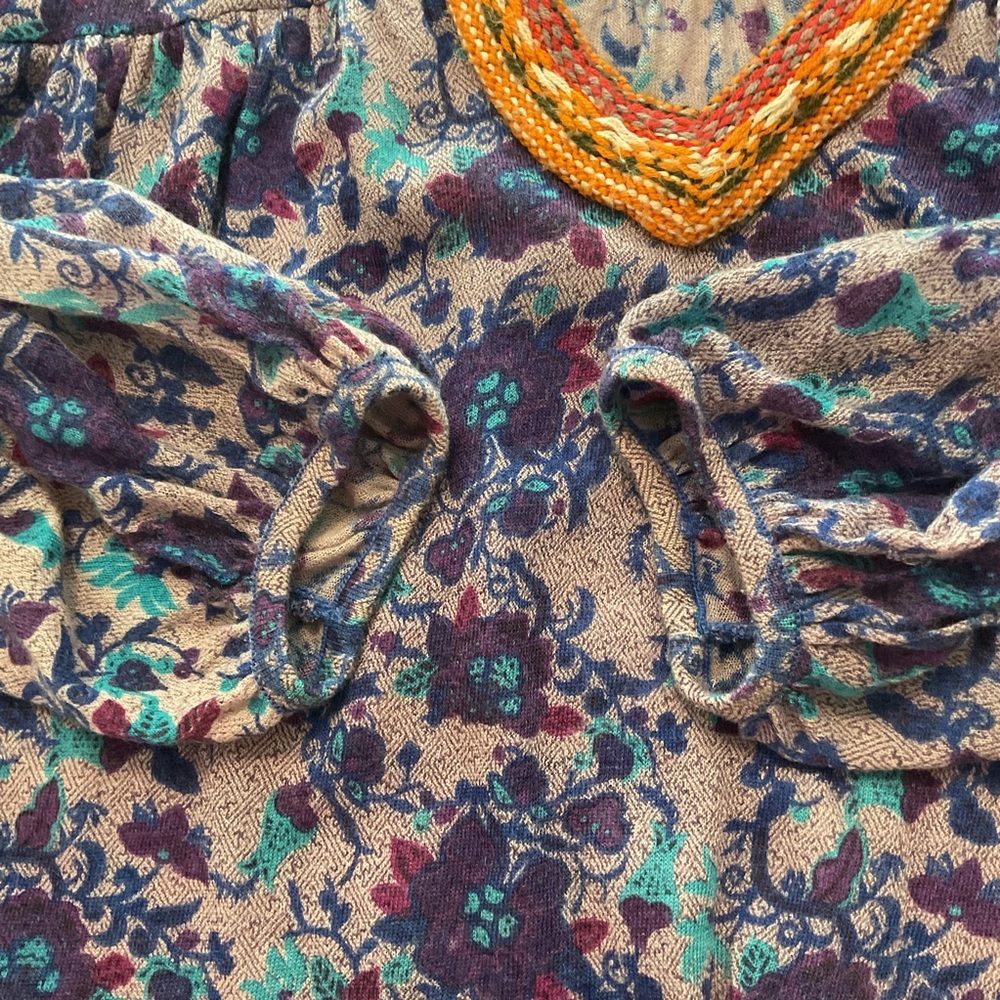 Free People Purple Floral Blouse‎ with Orange Accents - Picture 6 of 11